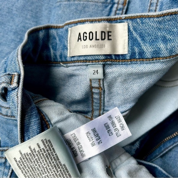 AGOLDE Pinch Waist Straight Jeans High Rise Cut Off Raw Hem Light Divide Wash 24 - Picture 11 of 16